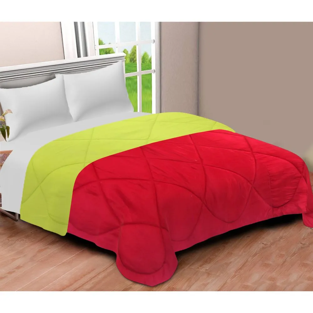 Jaipur Fabric Red-Lemon Green Double Bed Comforter