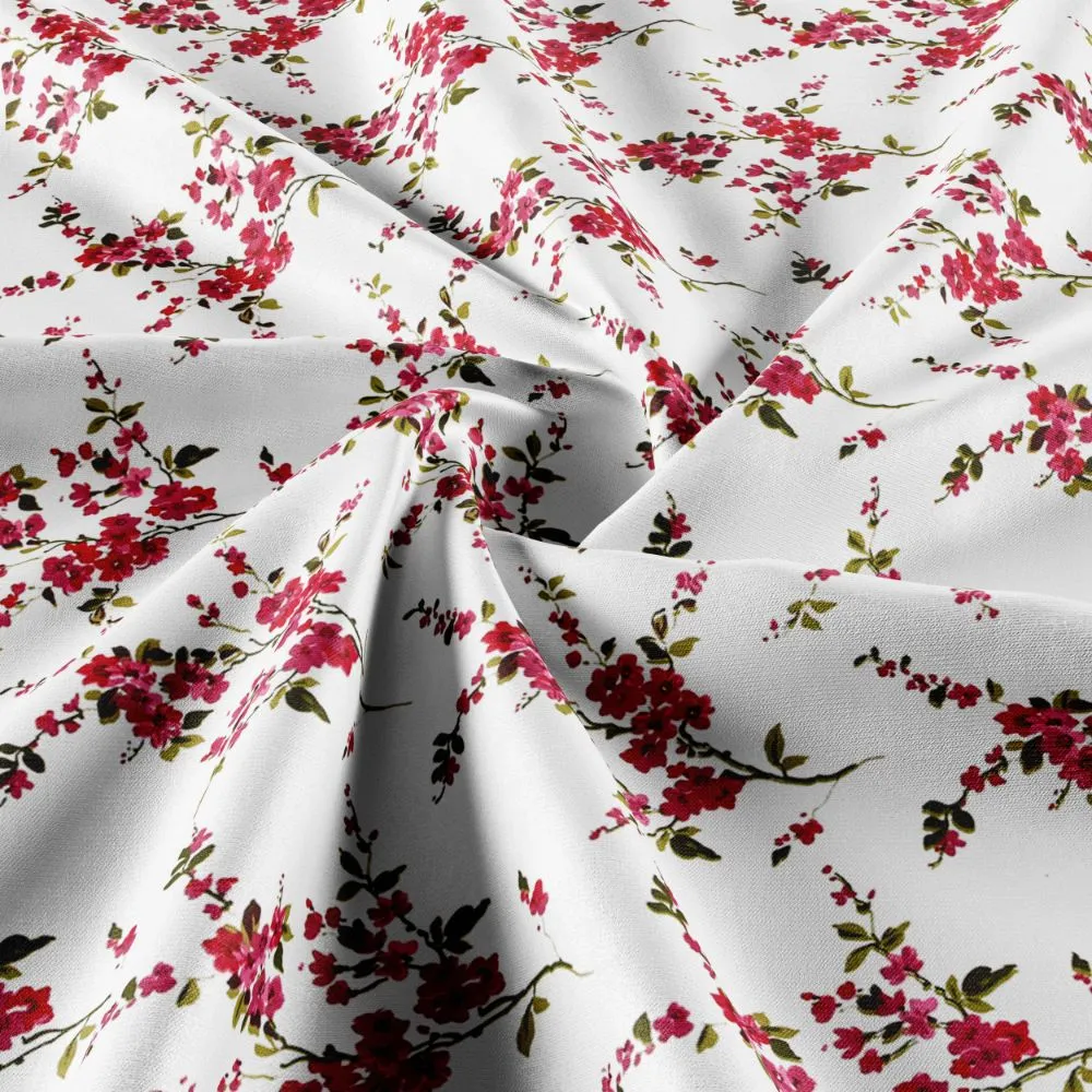 Jaipur Fabric Red Motif Floral Print Cotton Single Bedsheet