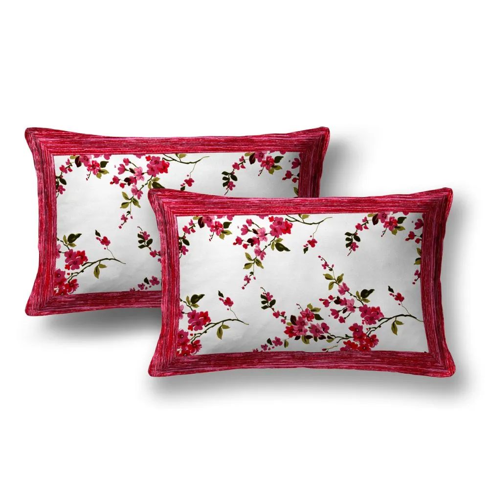 Jaipur Fabric Red Motif Floral Print Cotton Single Bedsheet