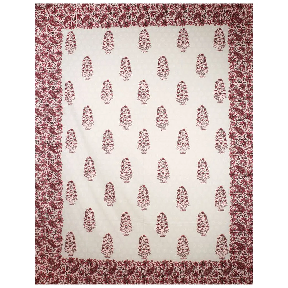 Jaipur Fabric Rich Red Ethnic Hand Block Print Cotton Double Bedsheet