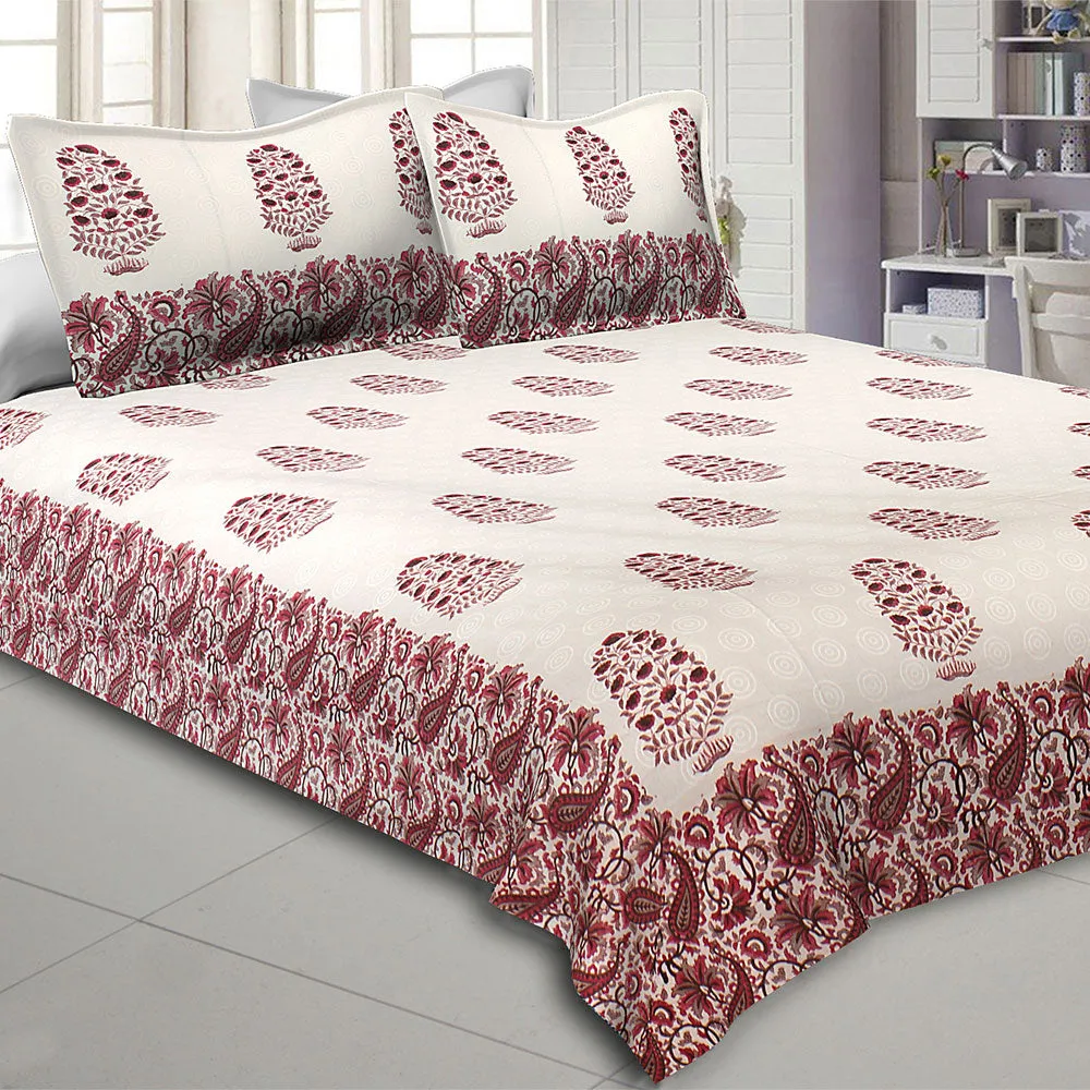 Jaipur Fabric Rich Red Ethnic Hand Block Print Cotton Double Bedsheet