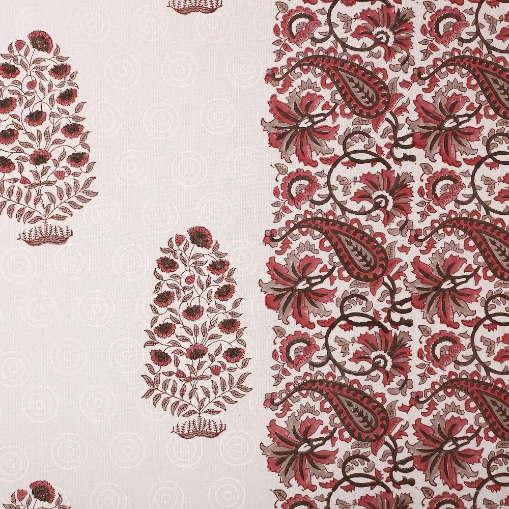 Jaipur Fabric Rich Red Ethnic Hand Block Print Cotton Double Bedsheet