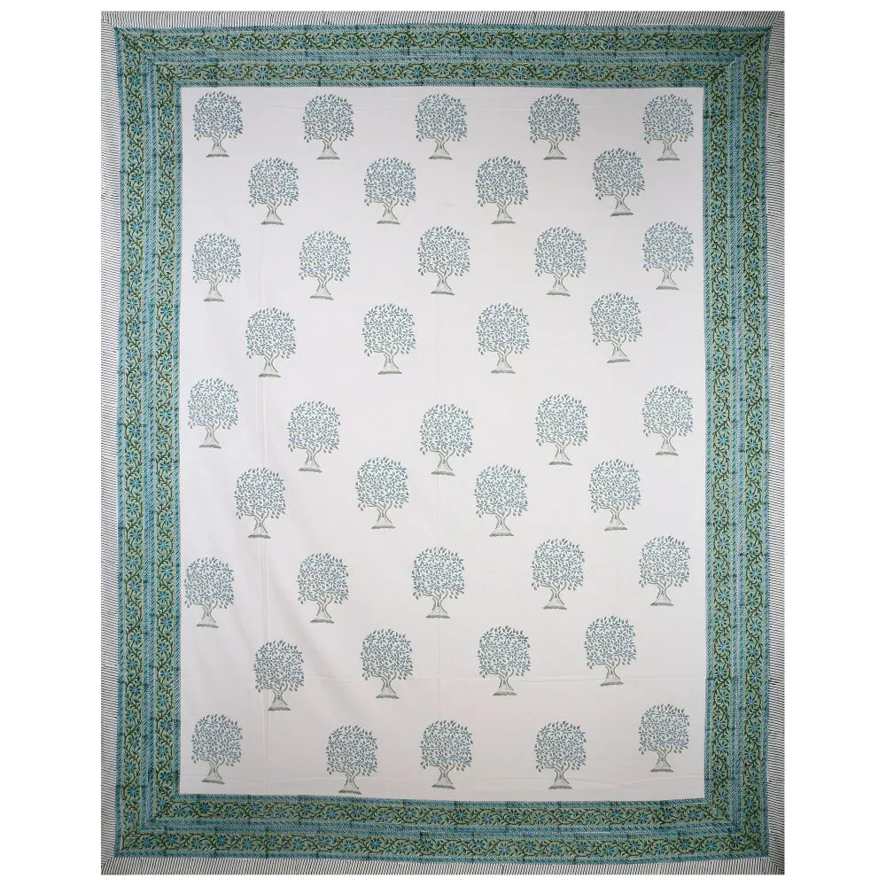 Jaipur Fabric Sacred Banyan Tree Pink Hand Block Print Cotton Double Bedsheet Pink