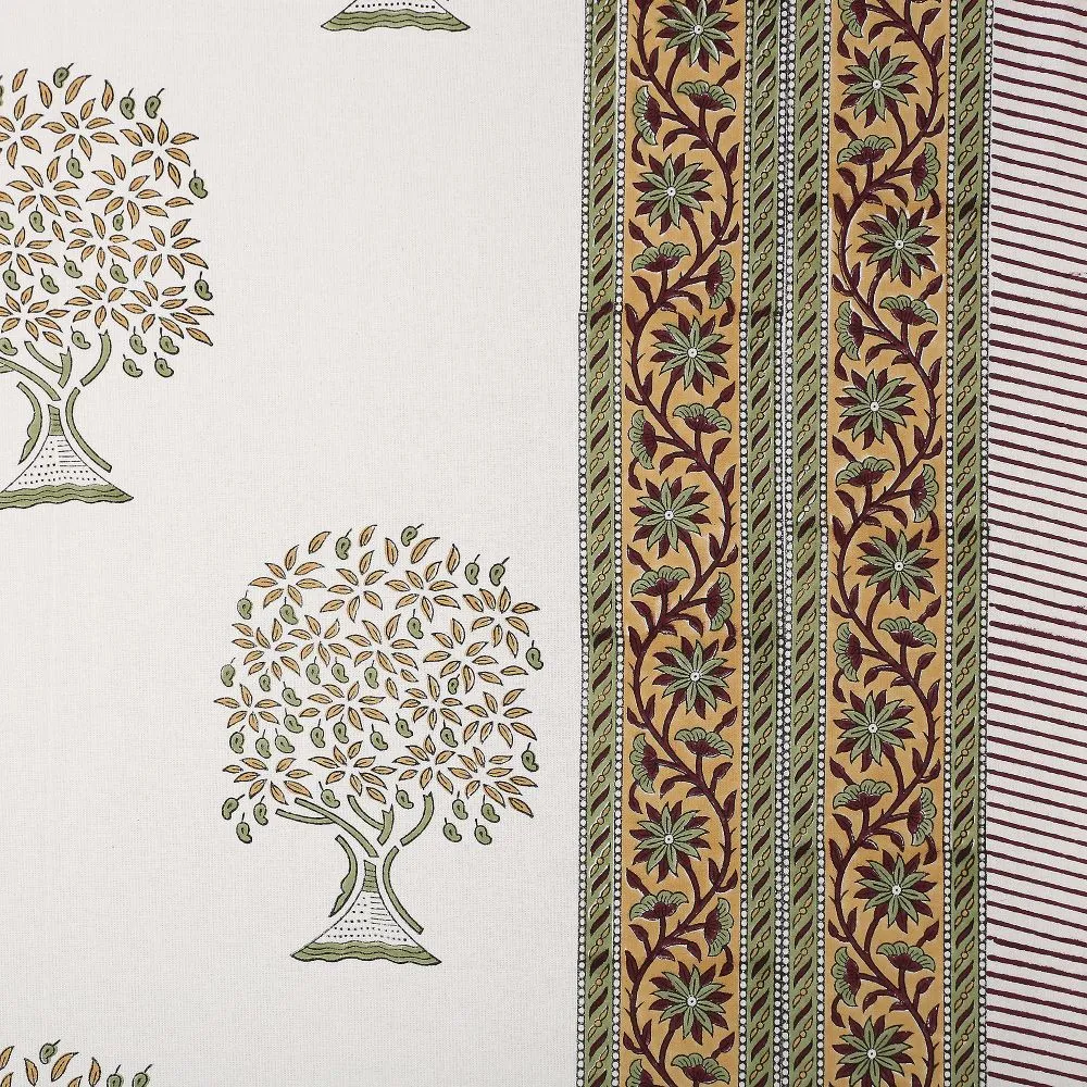 Jaipur Fabric Sacred Banyan Tree Pink Hand Block Print Cotton Double Bedsheet Pink