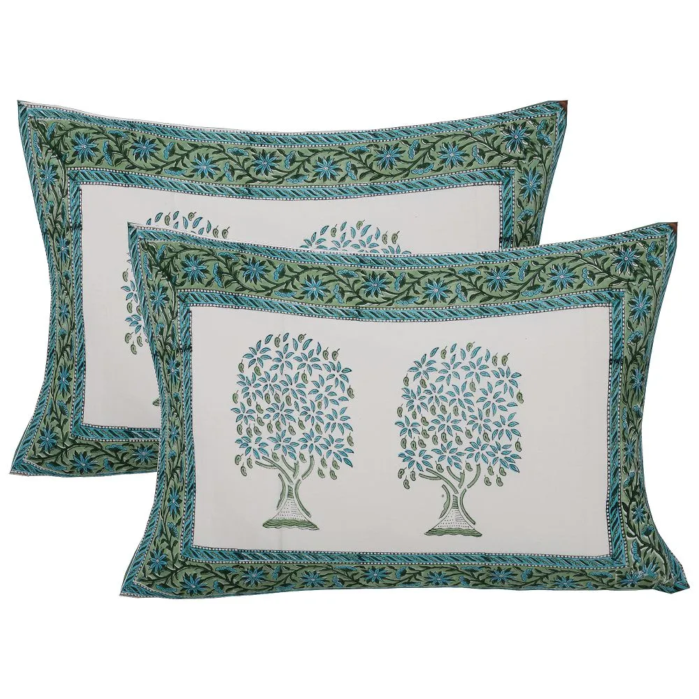 Jaipur Fabric Sacred Banyan Tree Pink Hand Block Print Cotton Double Bedsheet Pink