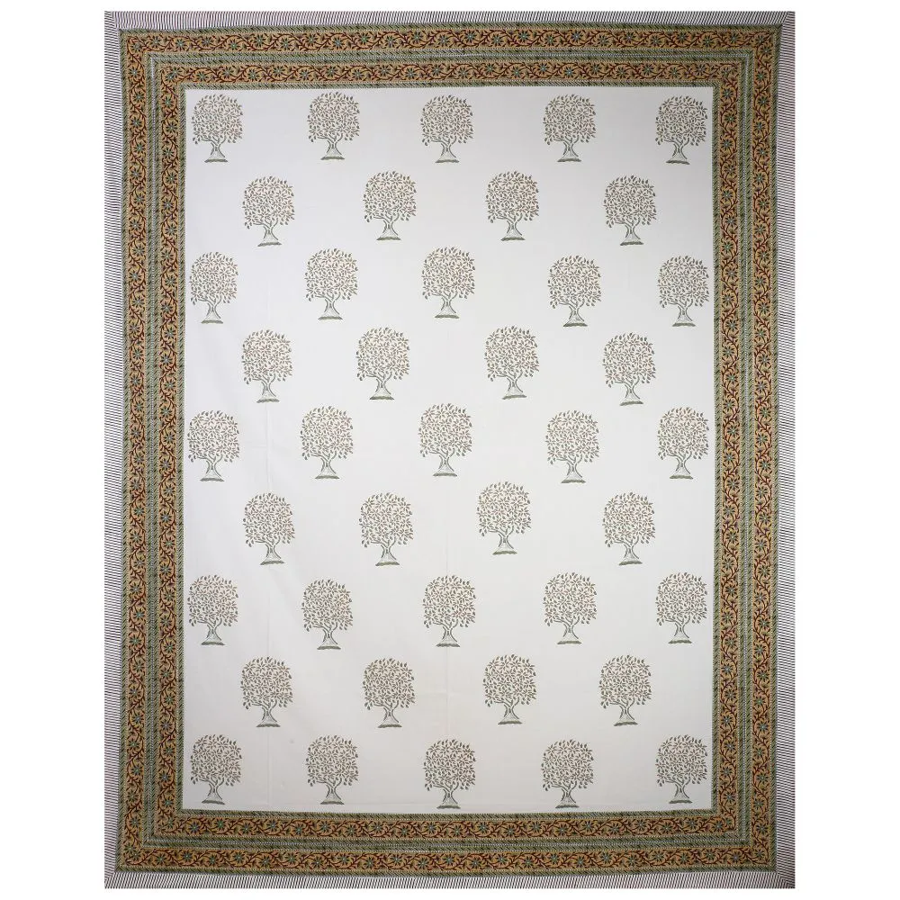 Jaipur Fabric Sacred Banyan Tree Pink Hand Block Print Cotton Double Bedsheet Pink