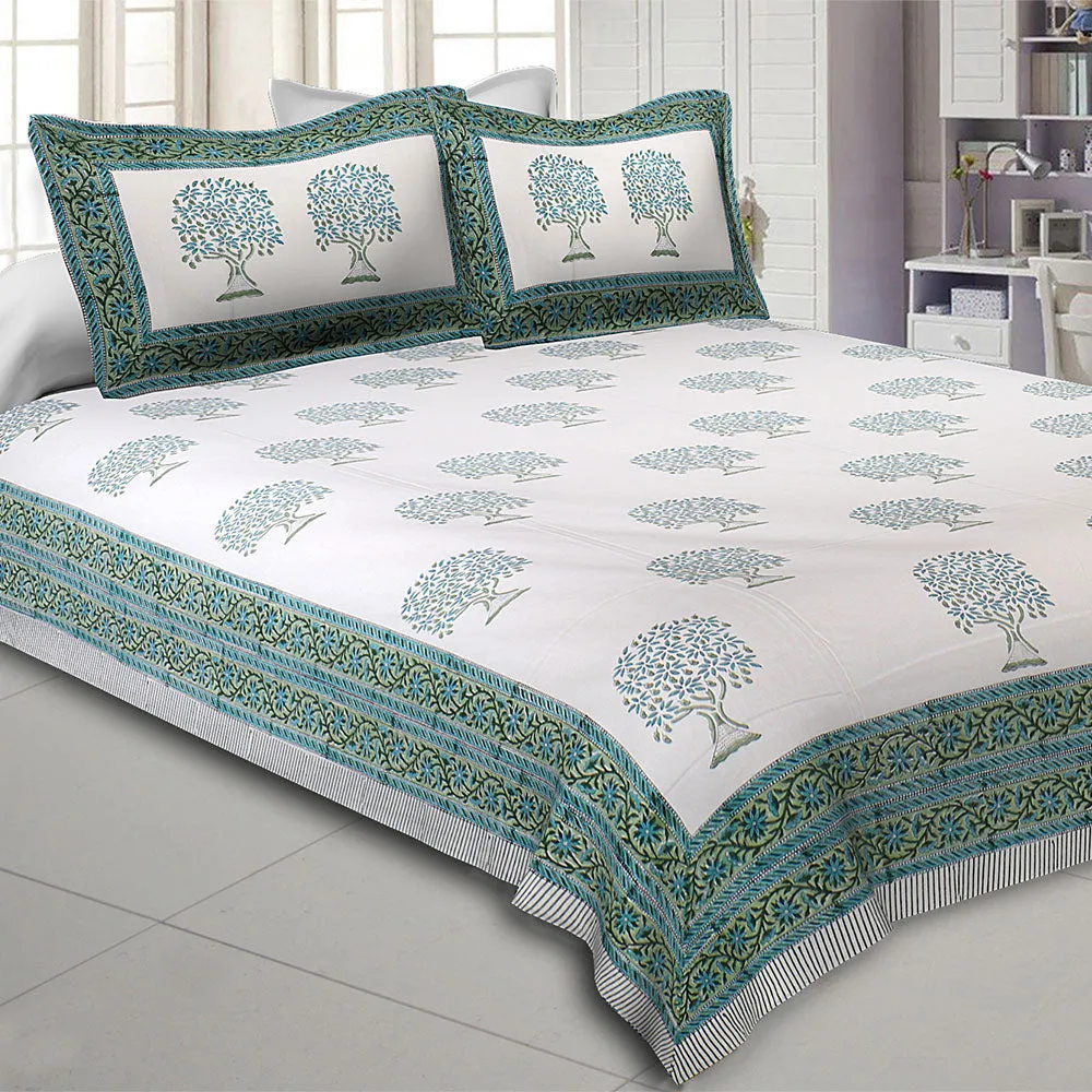 Jaipur Fabric Sacred Banyan Tree Pink Hand Block Print Cotton Double Bedsheet Pink