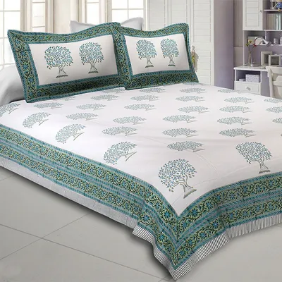 Jaipur Fabric Sacred Banyan Tree Pink Hand Block Print Cotton Double Bedsheet