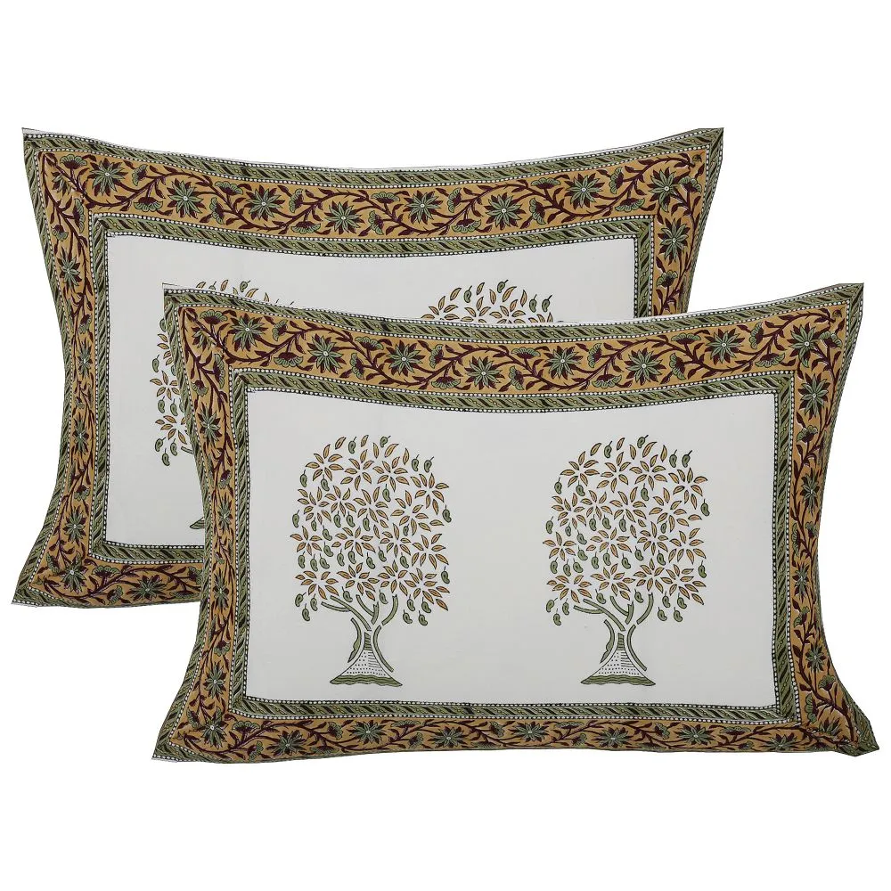 Jaipur Fabric Sacred Banyan Tree Pink Hand Block Print Cotton Double Bedsheet Pink