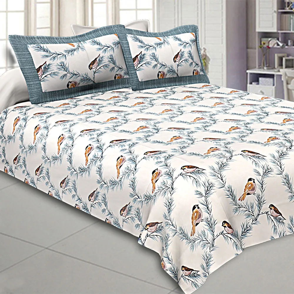 Jaipur Fabric Scattered Birdy Printed Pure Cotton Double Bedsheet