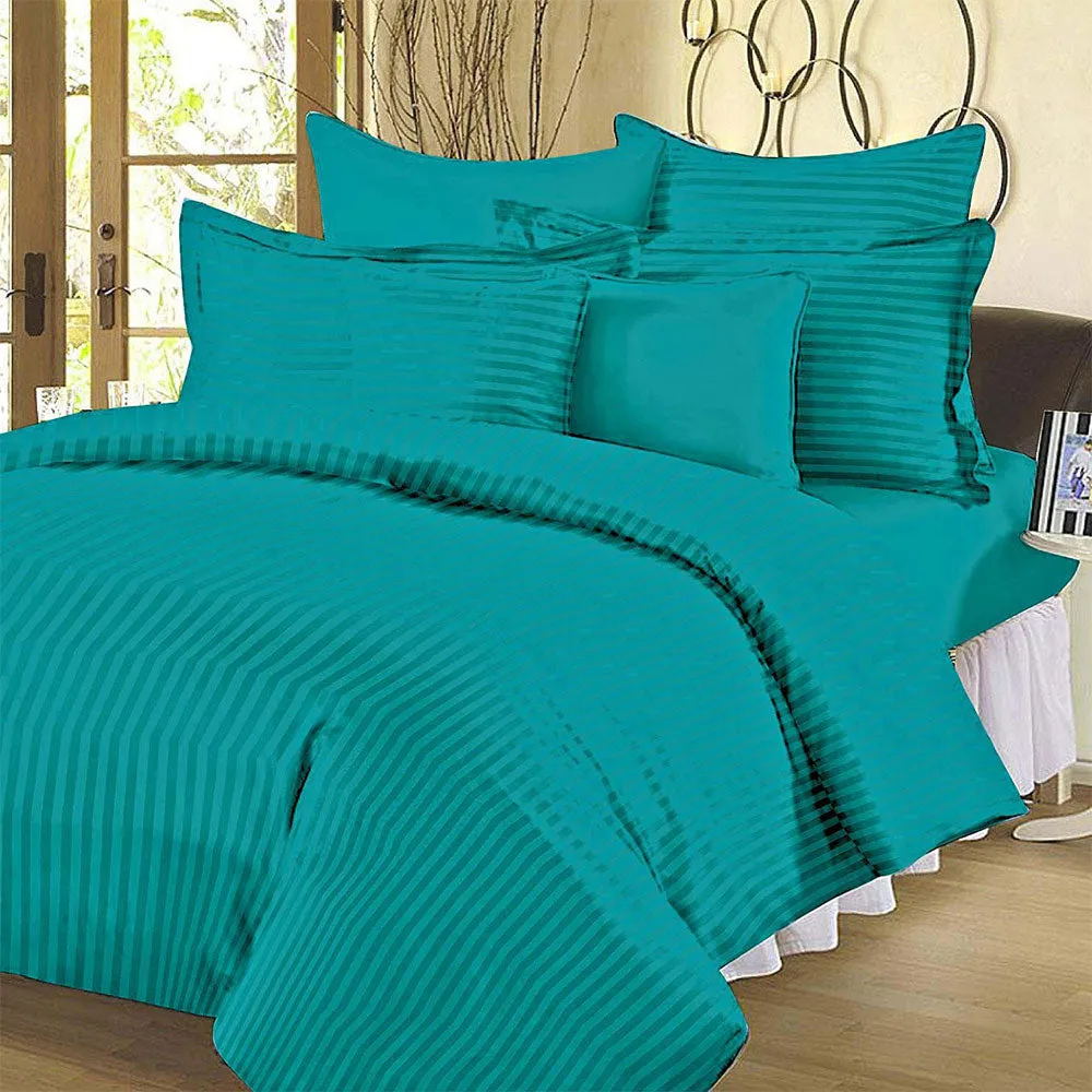 Jaipur Fabric Self Design 300 TC King Size Pure Cotton Satin Slumber Double Bedsheet With 2 Pillow Covers Navy Blue