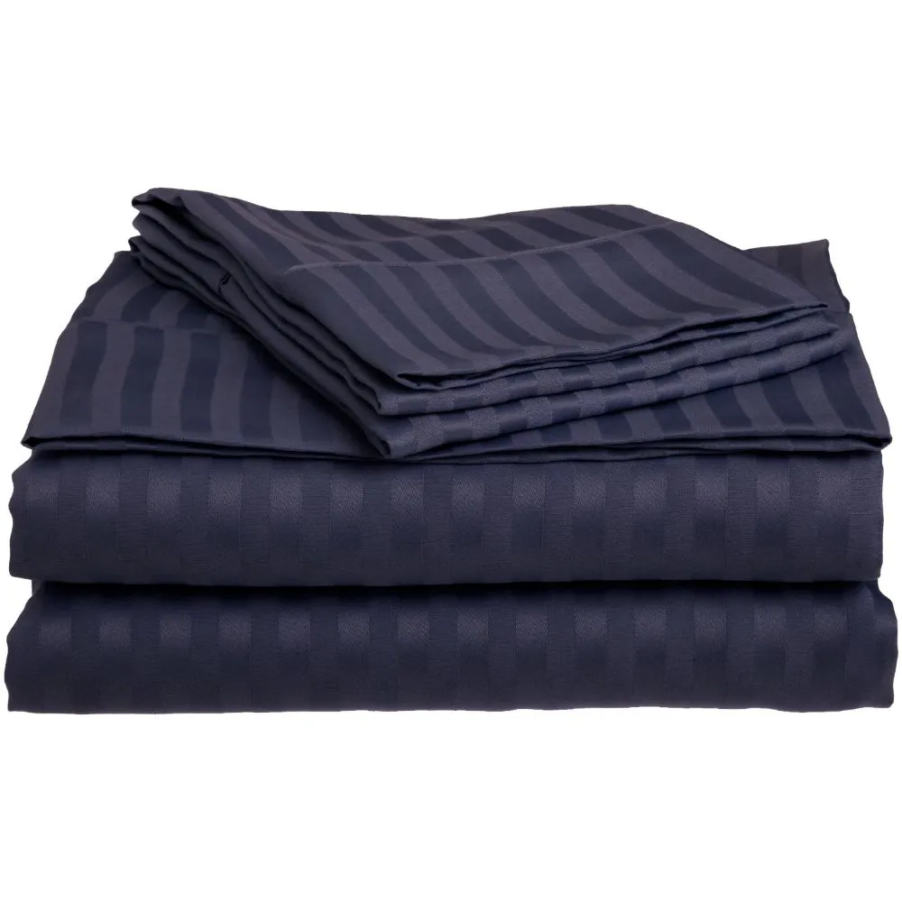 Jaipur Fabric Self Design 300 TC King Size Pure Cotton Satin Slumber Double Bedsheet With 2 Pillow Covers Navy Blue