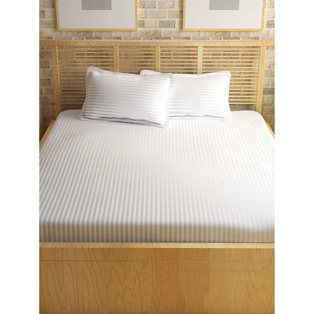 Jaipur Fabric Self Design 300 TC King Size Pure Cotton Satin Slumber Double Bedsheet With 2 Pillow Covers Navy Blue