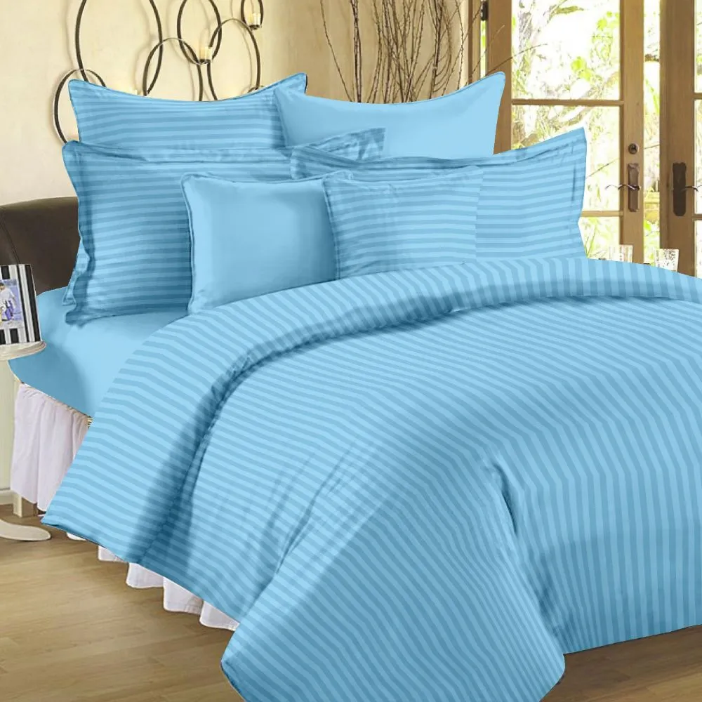 Jaipur Fabric Self Design 300 TC King Size Pure Cotton Satin Slumber Double Bedsheet With 2 Pillow Covers Navy Blue