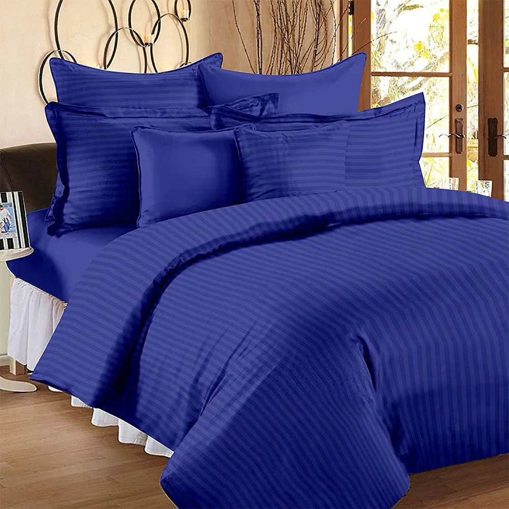 Jaipur Fabric Self Design 300 TC King Size Pure Cotton Satin Slumber Double Bedsheet With 2 Pillow Covers Navy Blue