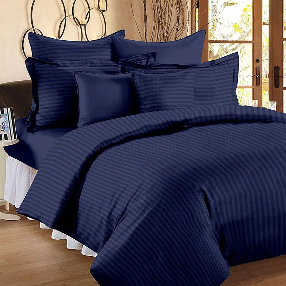Jaipur Fabric Self Design 300 TC King Size Pure Cotton Satin Slumber Double Bedsheet With 2 Pillow Covers Navy Blue
