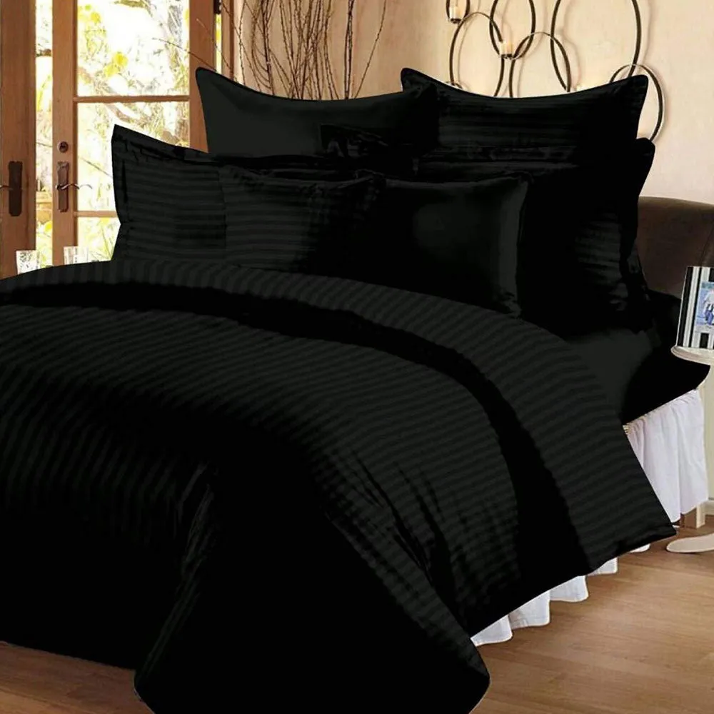 Jaipur Fabric Self Design 300 TC King Size Pure Cotton Satin Slumber Double Bedsheet With 2 Pillow Covers Navy Blue