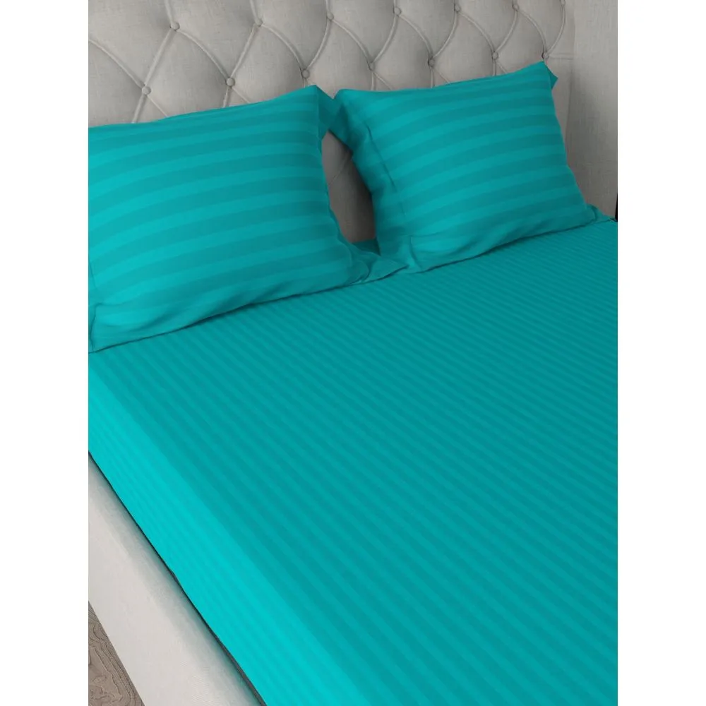 Jaipur Fabric Self Design 300 TC King Size Pure Cotton Satin Slumber Double Bedsheet With 2 Pillow Covers Navy Blue