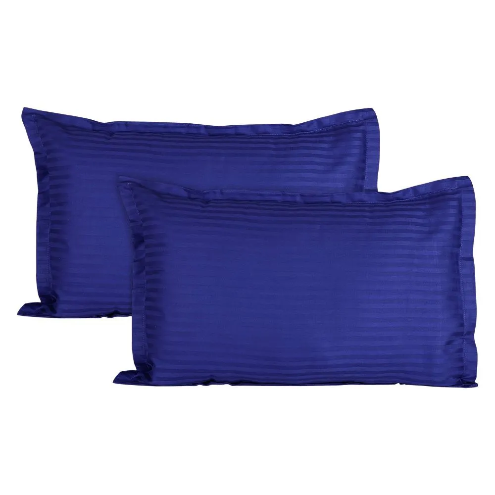 Jaipur Fabric Self Design 300 TC King Size Pure Cotton Satin Slumber Double Bedsheet With 2 Pillow Covers Navy Blue