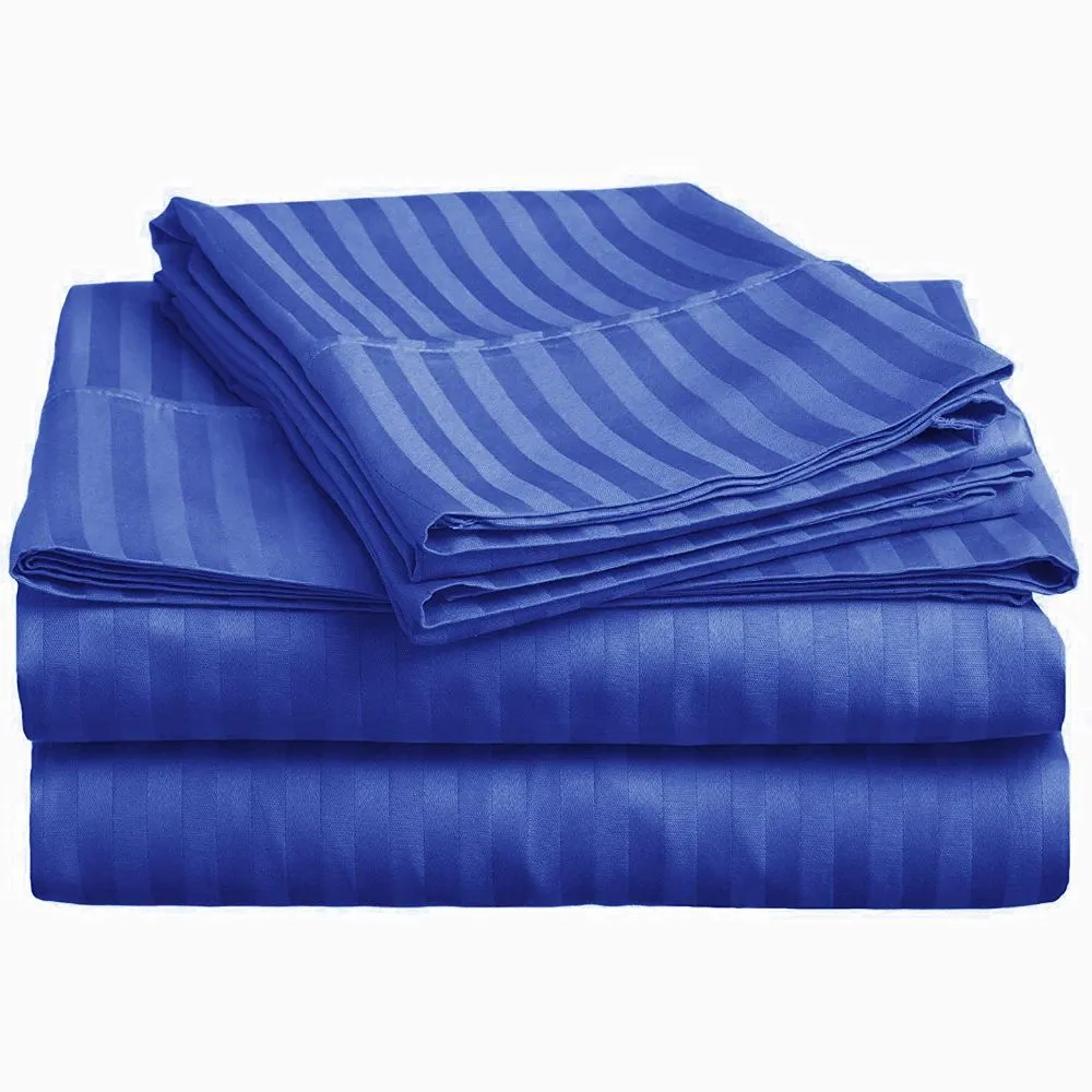 Jaipur Fabric Self Design 300 TC King Size Pure Cotton Satin Slumber Double Bedsheet With 2 Pillow Covers Navy Blue