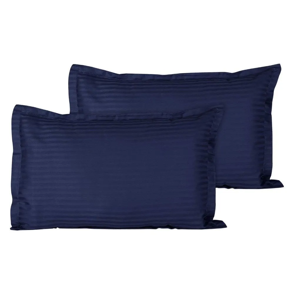 Jaipur Fabric Self Design 300 TC King Size Pure Cotton Satin Slumber Double Bedsheet With 2 Pillow Covers Navy Blue