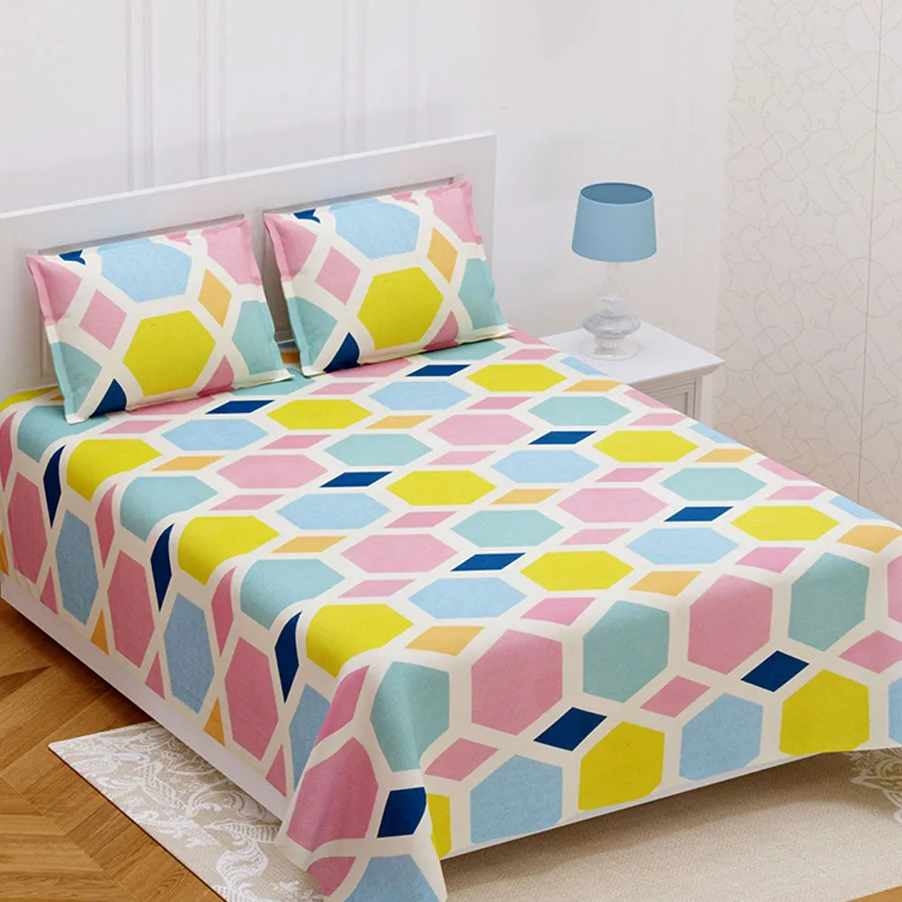 Jaipur Fabric Tessalation Patterned Colorful Super soft Double Bedsheet