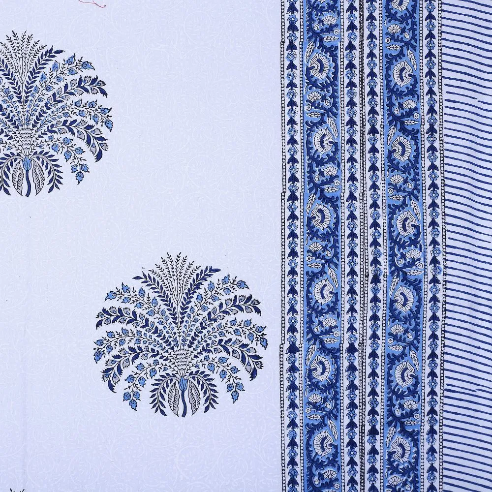 Jaipur Fabric The Blue Pumpkin Hand Block Print Cotton Double Bedsheet