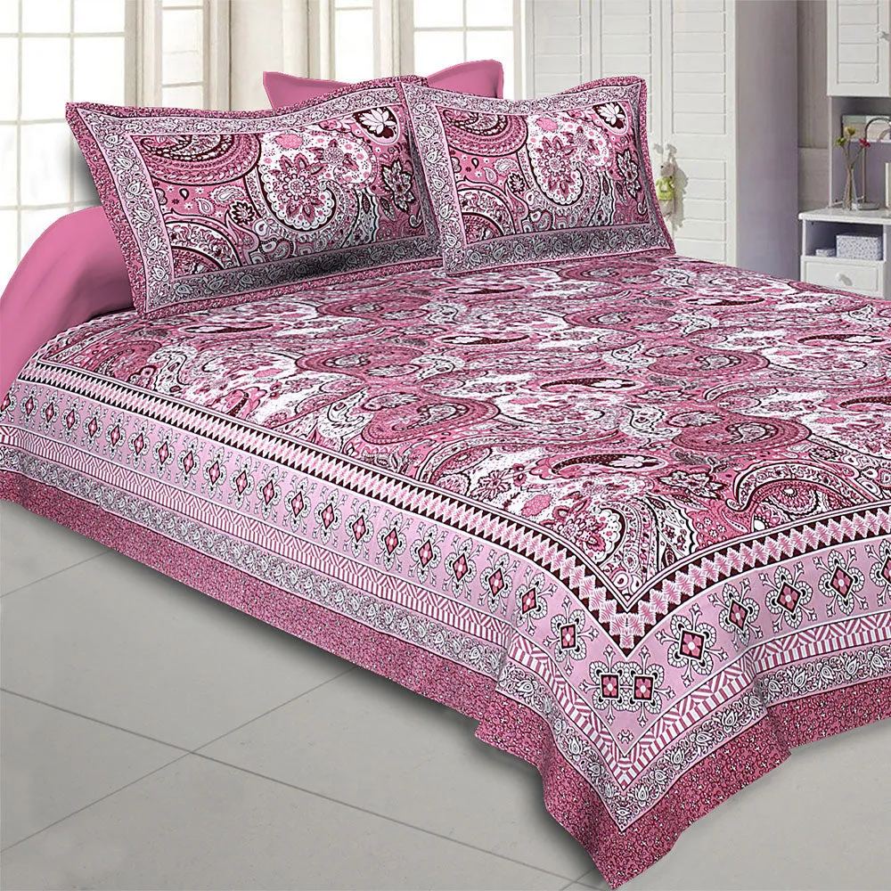 Jaipur Fabric Traditional Ethnic Pink Super Soft Cotton Double Bedsheet