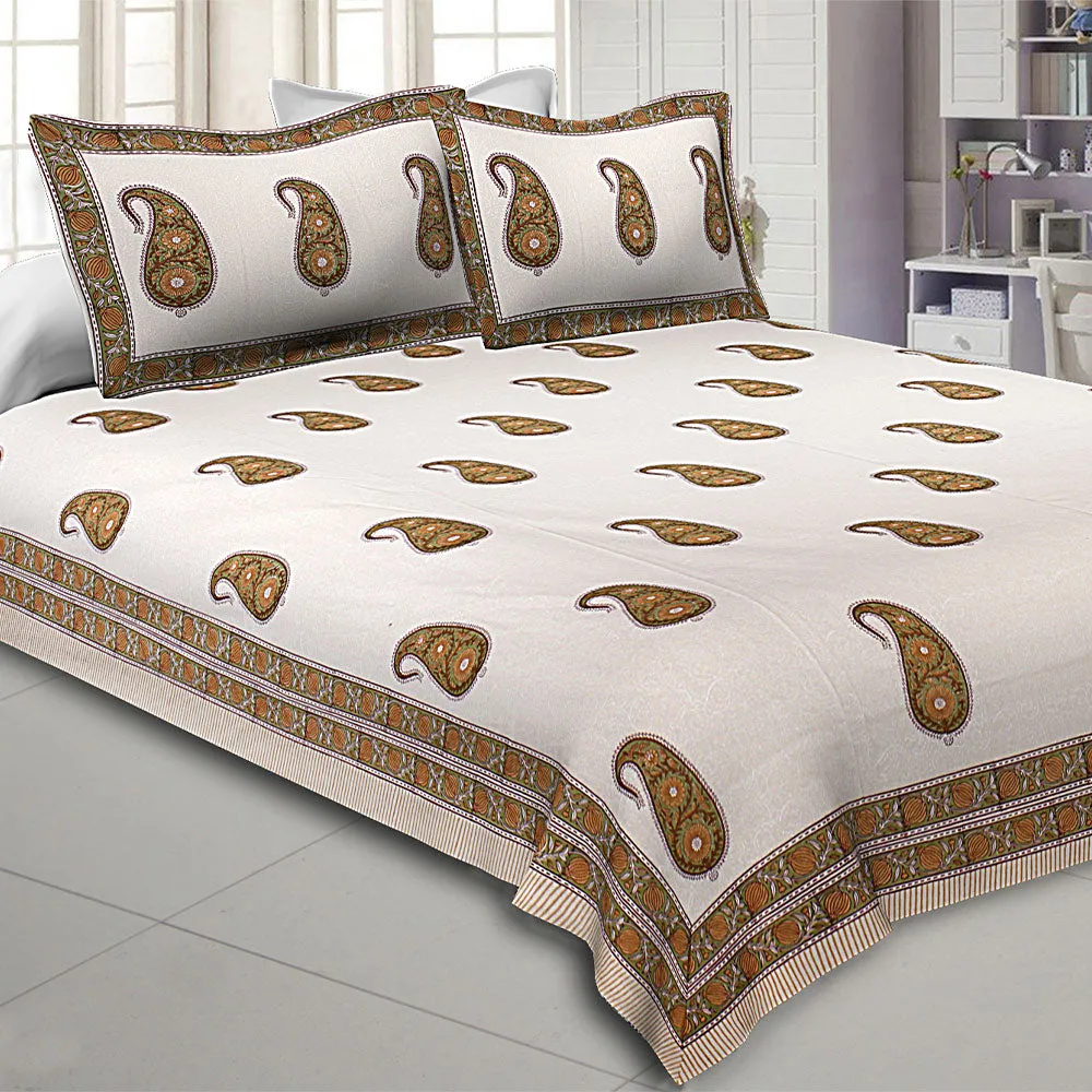 Jaipur Fabric Traditional Paisley Pattern Cotton Double Bedsheet