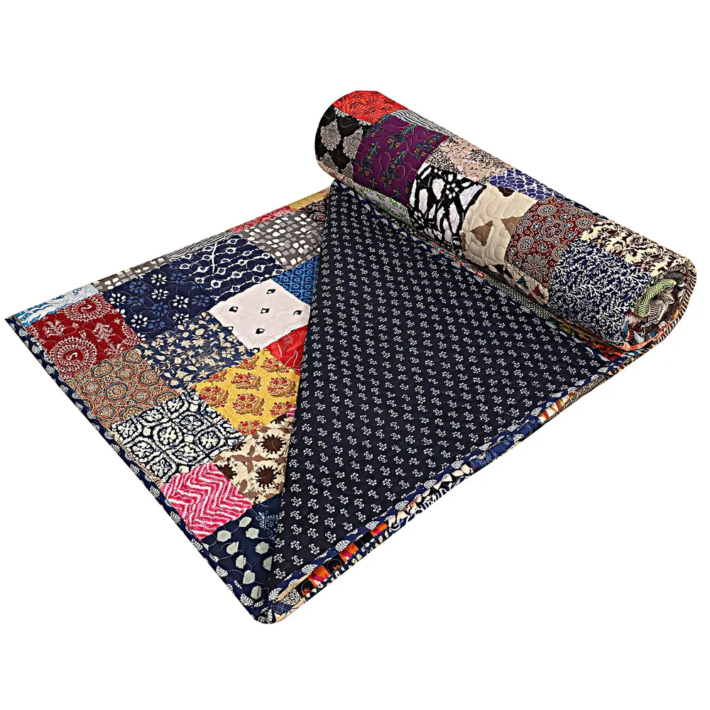 Jaipur Fabric Traditional Patchwork Quilted Pure Cotton Double Bed Summer Blanket
