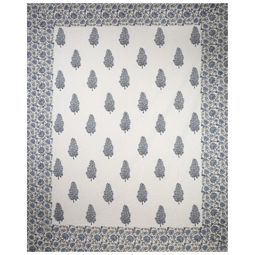 Jaipur Fabric Traditional Tree Blue Hand Block Print Cotton Double Bedsheet