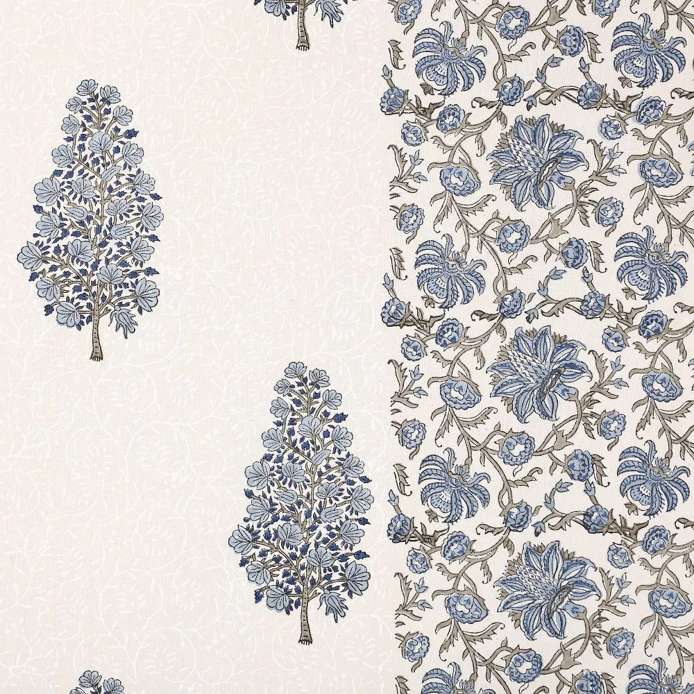Jaipur Fabric Traditional Tree Blue Hand Block Print Cotton Double Bedsheet