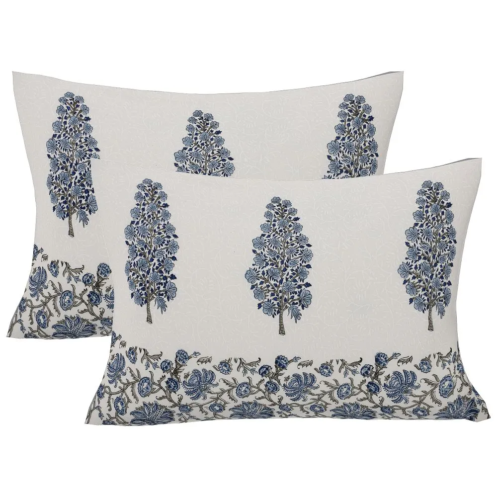 Jaipur Fabric Traditional Tree Blue Hand Block Print Cotton Double Bedsheet