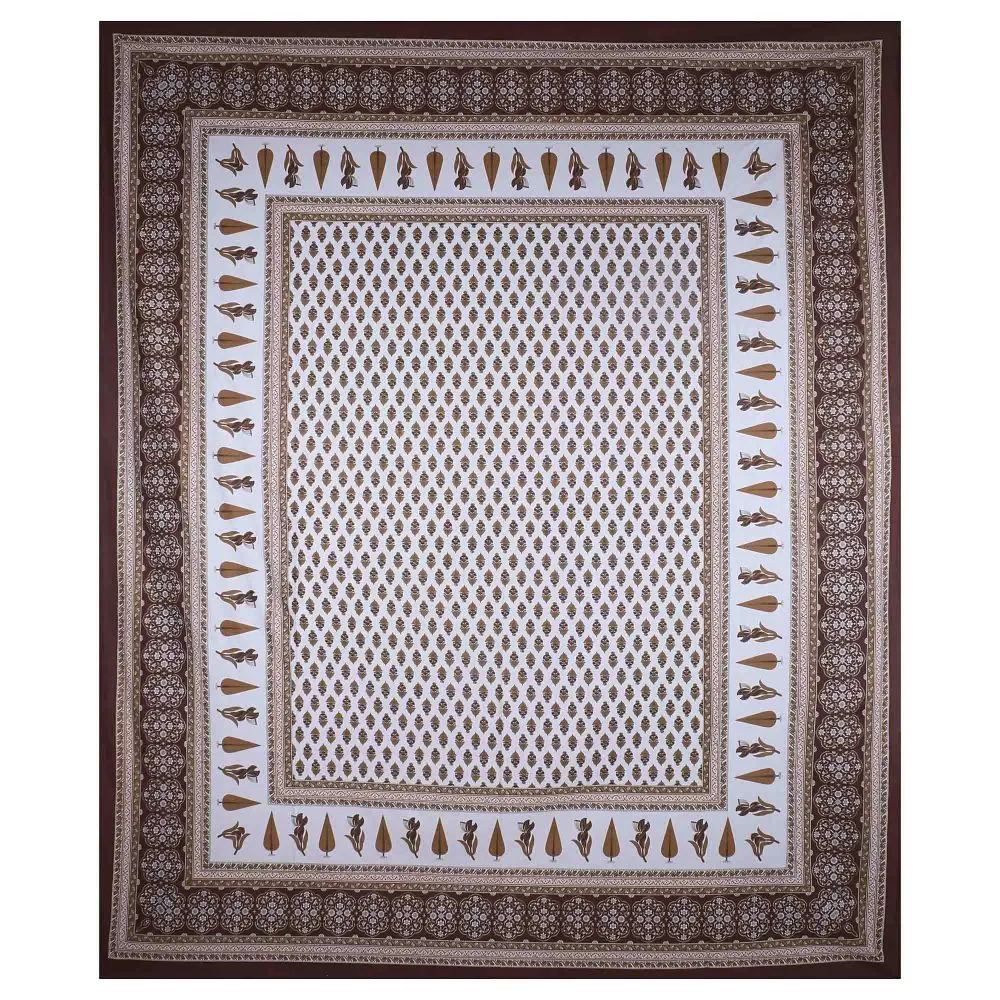 Jaipur Fabric Typical Ethnic Patterned Cotton Double Bedsheet Brown