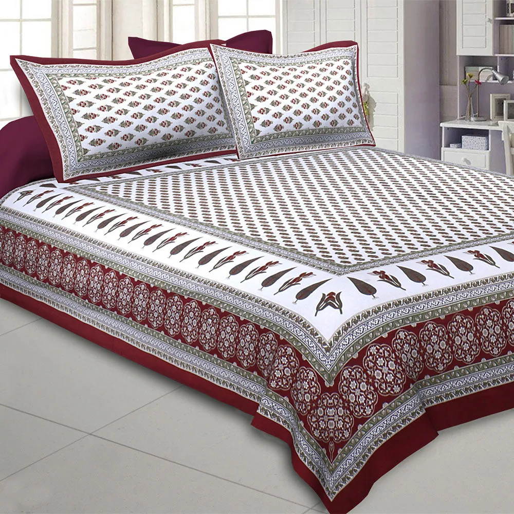 Jaipur Fabric Typical Ethnic Patterned Cotton Double Bedsheet Brown