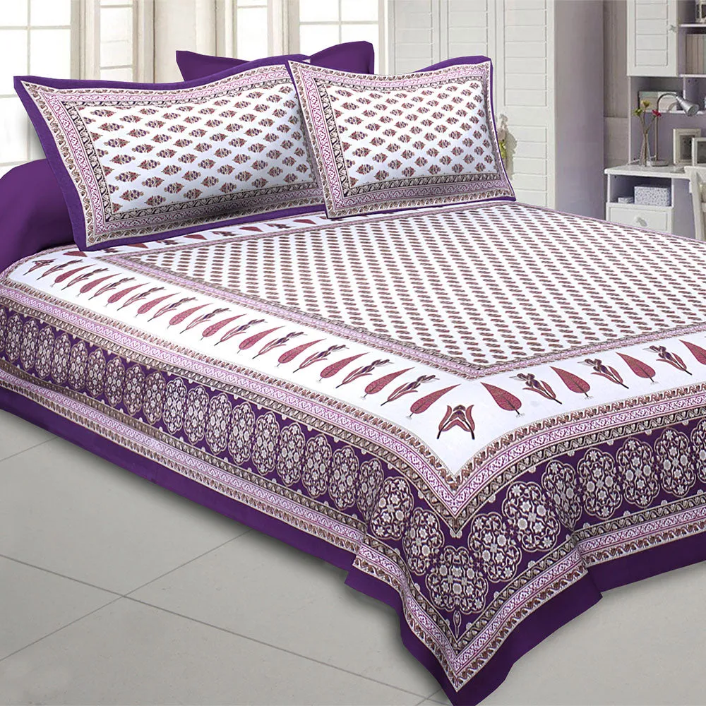 Jaipur Fabric Typical Ethnic Patterned Cotton Double Bedsheet Brown
