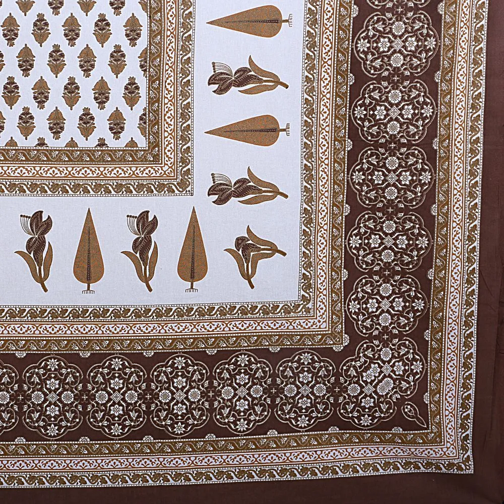 Jaipur Fabric Typical Ethnic Patterned Cotton Double Bedsheet Brown