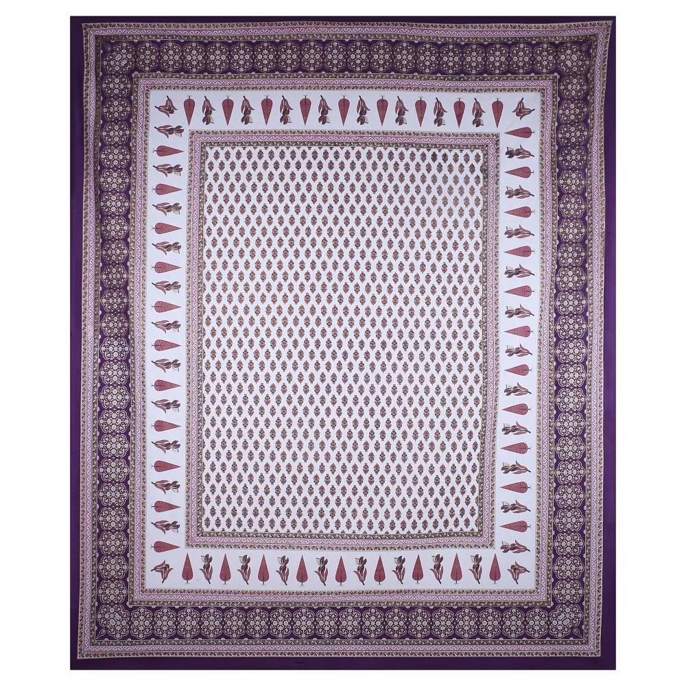 Jaipur Fabric Typical Ethnic Patterned Cotton Double Bedsheet Brown