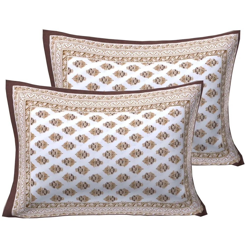 Jaipur Fabric Typical Ethnic Patterned Cotton Double Bedsheet Brown