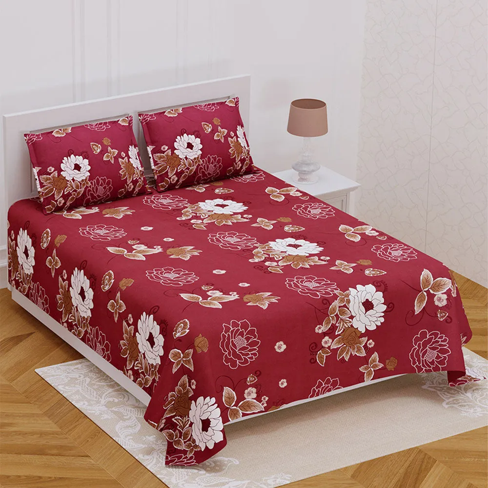 Jaipur Fabric Wild White Flora Red Super Soft Double Bedsheet