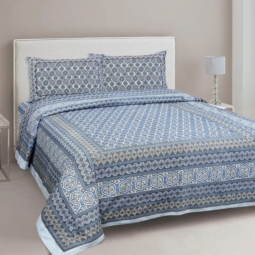 JaipurFabric Intricate Traditional Designer Blue Cotton Double Bedsheet