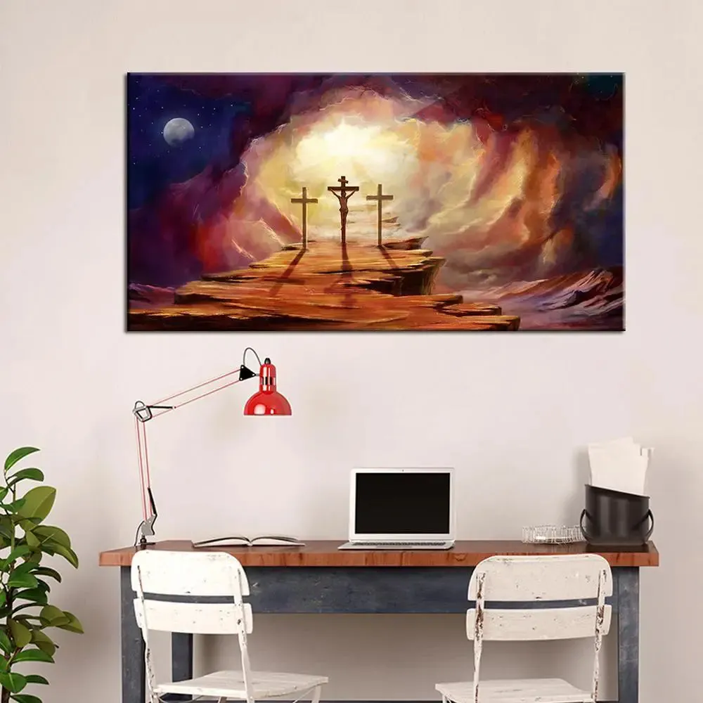 Jesus Christ On Cross Spiritual Canvas Wall Painting With Frame