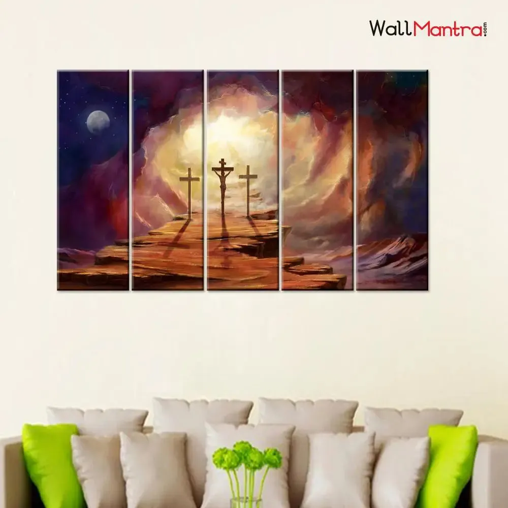 Jesus Christ on Cross  Wooden Framed 5 Pieces Canvas Painting
