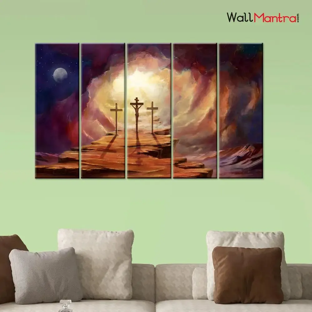 Jesus Christ on Cross  Wooden Framed 5 Pieces Canvas Painting