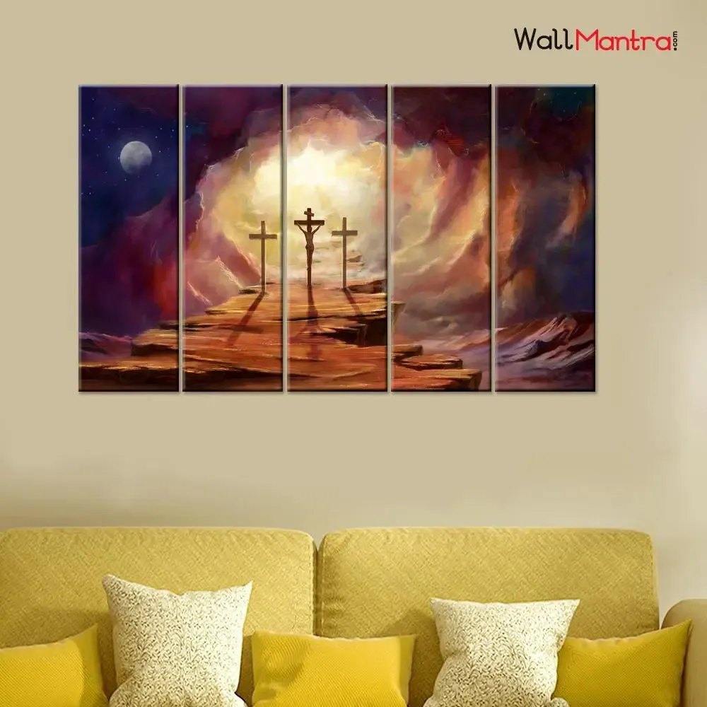 Jesus Christ on Cross  Wooden Framed 5 Pieces Canvas Painting
