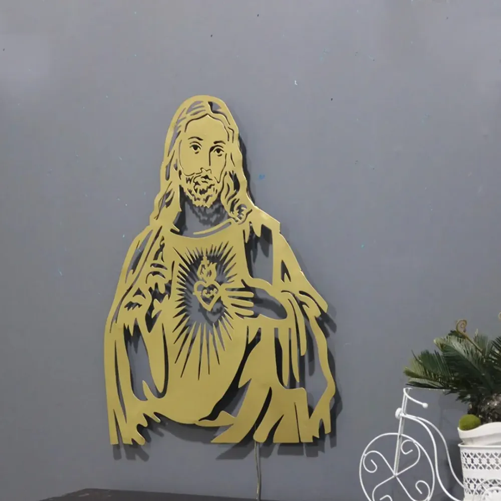 Jesus Inspired LED Metal Wall Art in Gold Finish