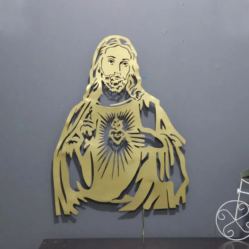 Jesus Inspired LED Metal Wall Art in Gold Finish