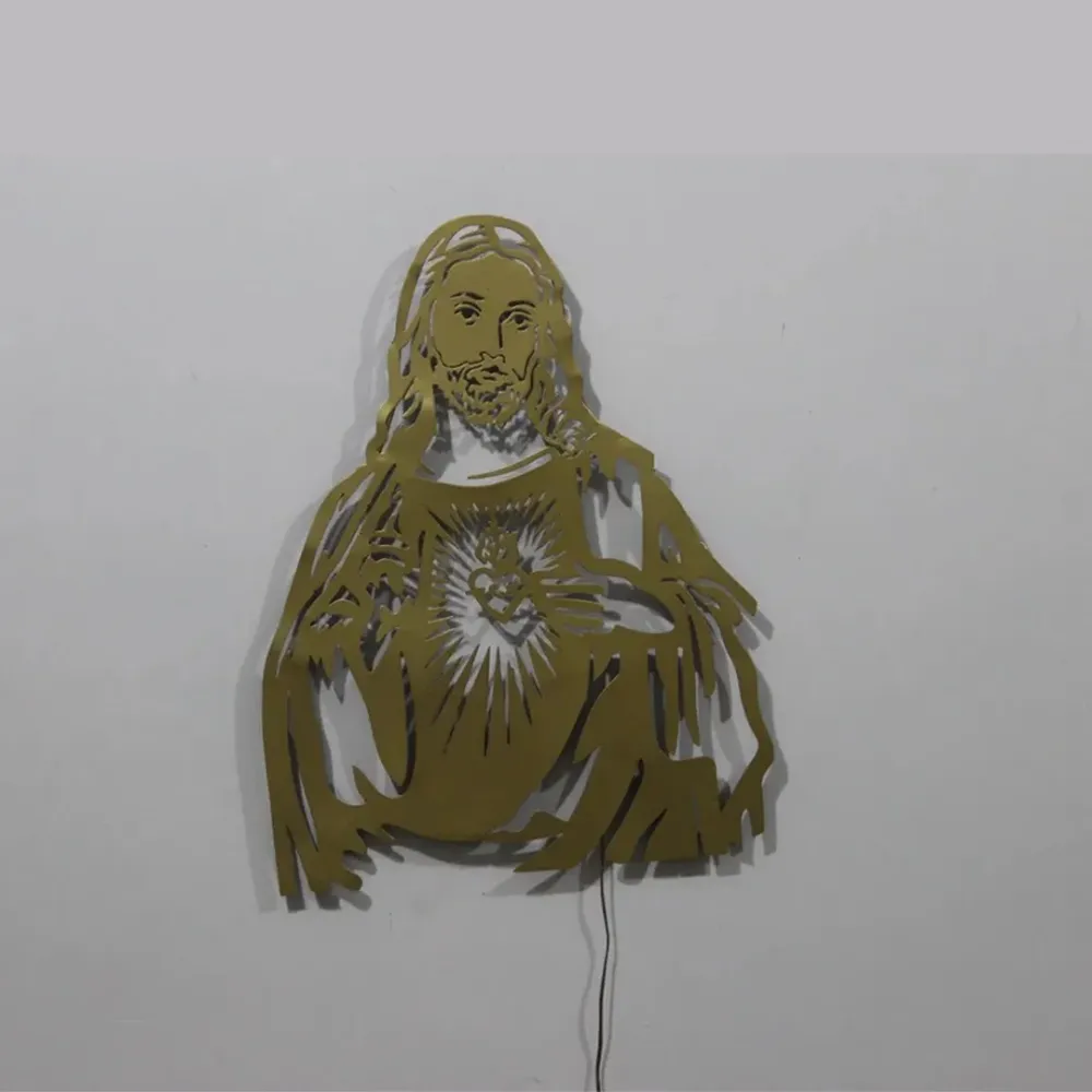 Jesus Inspired LED Metal Wall Art in Gold Finish
