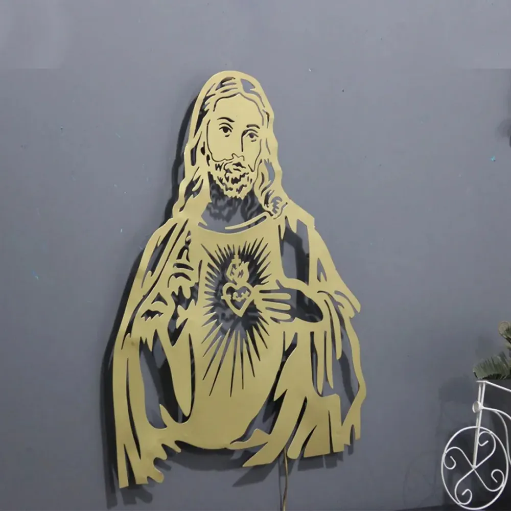 Jesus Inspired LED Metal Wall Art in Gold Finish
