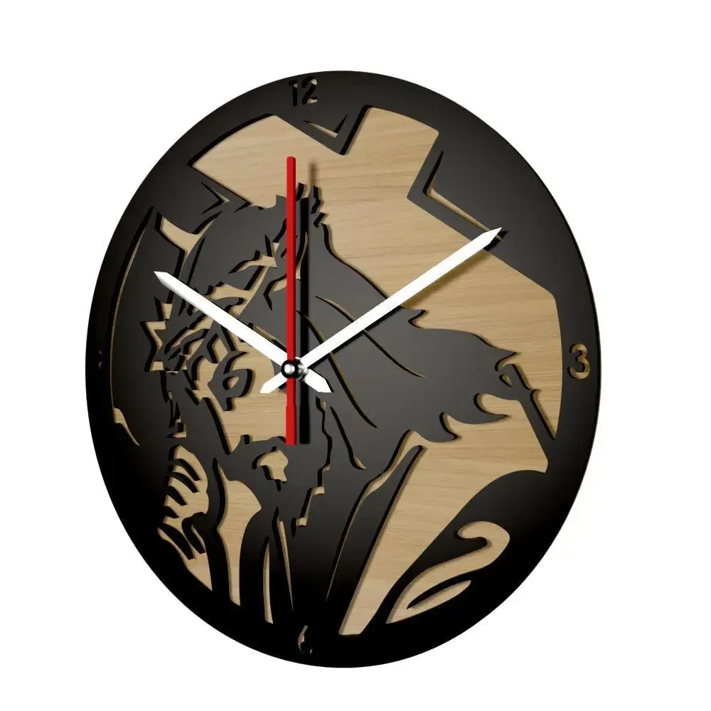 Jesus With Cross  Dual Layer Wooden Wall Clock